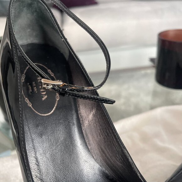 PRADA Black Patent Leather Platform Stiletto's with Ankle Strap - Picture 5 of 16